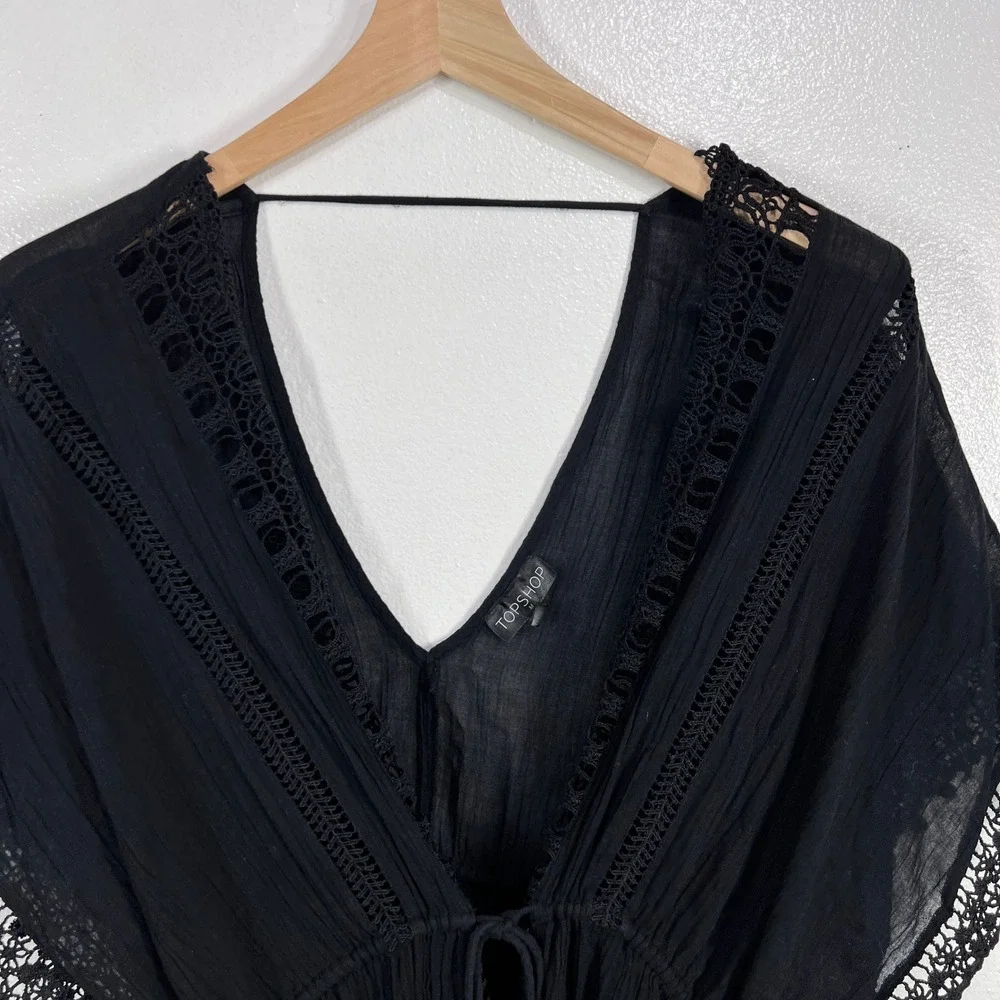 Topshop Black Crochet‎ Lace Trim Kaftan Swim Cover Up Beach Resort Wear Medium